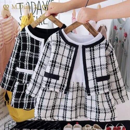 Autumn 2021 New Girls Small Fragrance Suit Plaid Western Round Neck T-shirt Dress Small Suit Jacket Dress Two-piece Suit