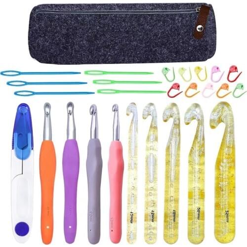 Imzay 27pcs Huge Crochet Hooks Set with Ergonomic Crochet Hooks Stitch Markers Sewing Needles Crochet Needle Case Yarn Scissors