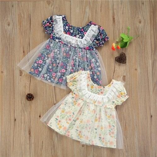 Summer Lace Children Clothing Princess Kids Short Sleeve Tulle Dresses For Girls Causal Wear Bithday Party Dresses Sundress
