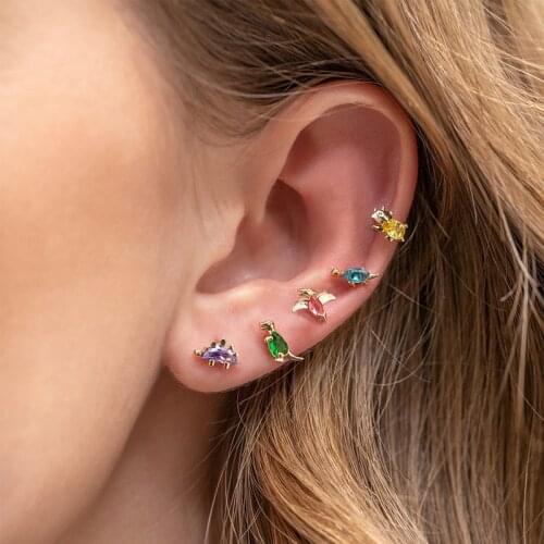 Fashion Inlaid Zircon Dinosaur Stud Earrings For Women Girls Cute Simple Crystal Animal Shaped Ear Jewelry Party Gifts