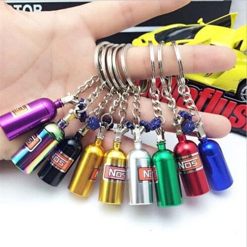 Fashion high-quality creative metal turbine cartoon NOS auto parts nitrogen bottle car keychain NOS turbocharger car styling acc