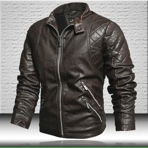 Leather Jacket Men 2021 Brand New Bomber Jacket Faux Leather Coat Mens Fleece Slim Fit Motorcycle PU Jackets Outwear Clothes
