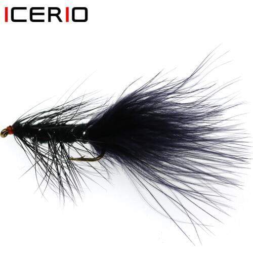 ICERIO 8PCS Black Woolly Bugger Streamers Tying Hook Trout Bass Fishing Fly Lures