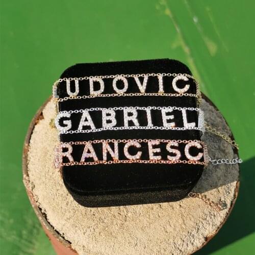 2021 New 9mm Zircon Letter Bracelet Women Customized Name Bracelet Personality Hip Hop Double Chain Bracelet Gold Gift