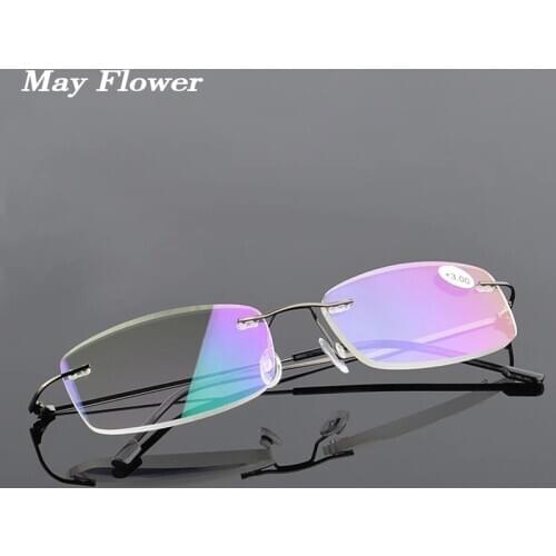 Fashion Memory Alloy Rimless Reading Glasses Blue Light Blocking Presbyopic spectacles Frameless Eyeglasses Glasses Frame Men +2