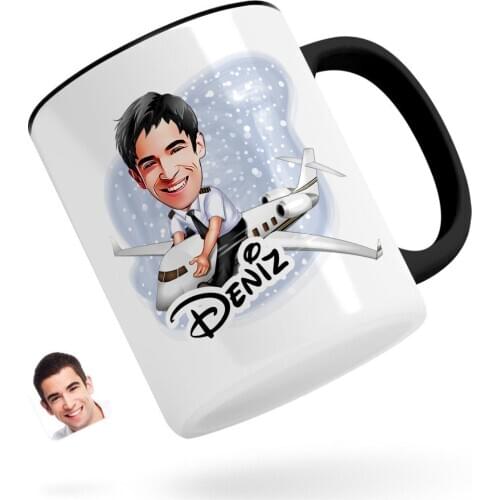 Personalized Men 'S Captain Pilot Caricature Of Black Mug cup