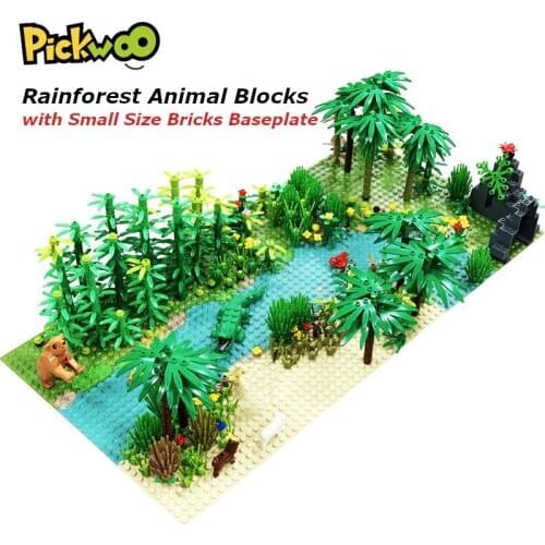 Pickwoo D9 Rainforest Animal Fish Grass Tree Building Blocks Accessories with Small Size Bricks Baseplate City MOC Parts DIY Toy