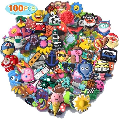 100Pcs Random Shoes Charms for Croc Shoes Decorations Fit Wristbands Shoe Decorate Shoe Buckle Kid Jibz