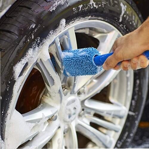 Car Wash Portable Microfiber Wheel Tire Rim Brush Car Wheel Wash Detailing Cleaning with Plastic Handle Auto Washing Clean Tools