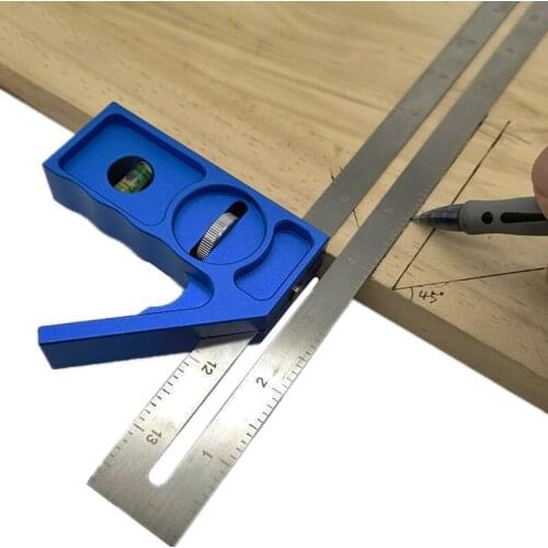 13.7inch Steel Ruler Adjustable 45/90 Degree Angle Line Marking Gauge Positioning Block W/ Bubble Level Carpentry Measuring Tool