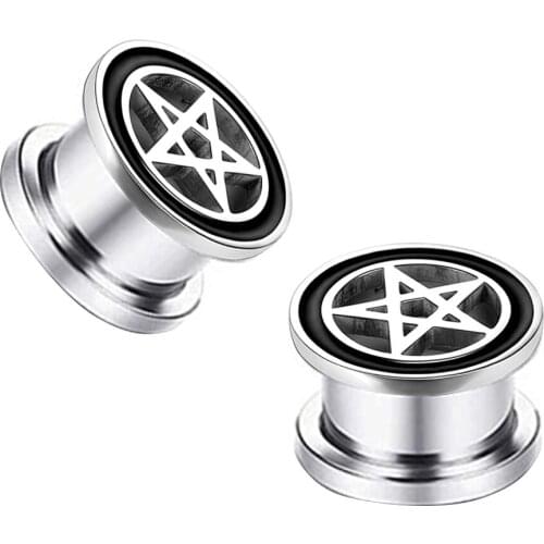 TIANCIFBYJS Pentgram Star Ear Plug Tunnels Piercing 316L Stainless Steel Expander for Ear Body Piercing Stretcher kit Gauges