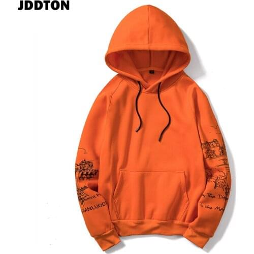 JDDTON Autumn Mens Fleece Hoodies Print Sweatshirts Hooded Clothing Casual Streetwear Fashion Loose Male Outwear EU Size JE251