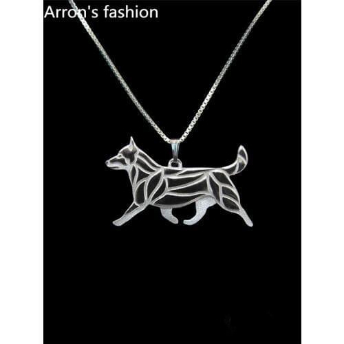 Trendy cute Kerry Swedish Vallhund with tail dog pendant necklace women gold silver plated statement necklace men jewelry