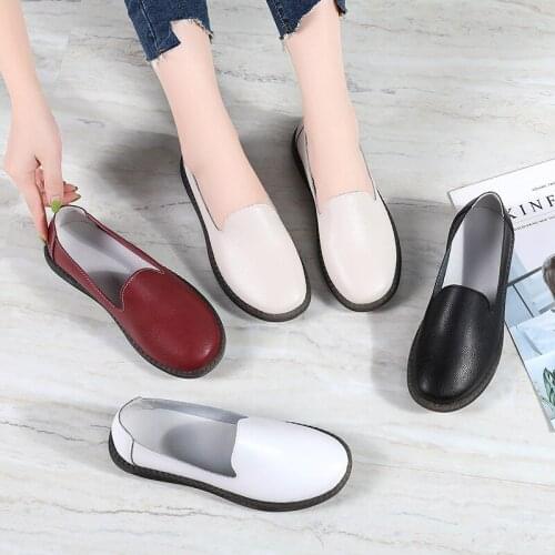 The new leather footwear small white all-match jelly soft sole shallow mouth lazy shoes womens shoes womens casual shoes