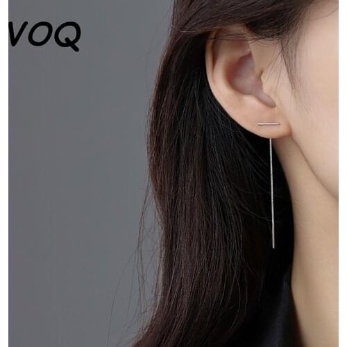 VOQ 925 Sterling Silver Simple Box Chain Earrings Womens Wedding Gifts Womens Earrings Jewelry