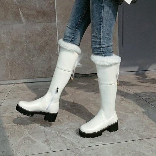 YMECHIC New 2020 Women Casual Knee High Boots Shoes Winter Women Round Toe Platform High Heels Slim Warm Snow Boots Shoes Mujer