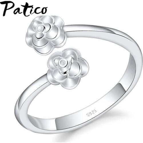 Flower Opening Rings Lady 925 Sterling Silver Double Plant Wedding Rings Anillos For Women Top Quality Birthday Jewelry