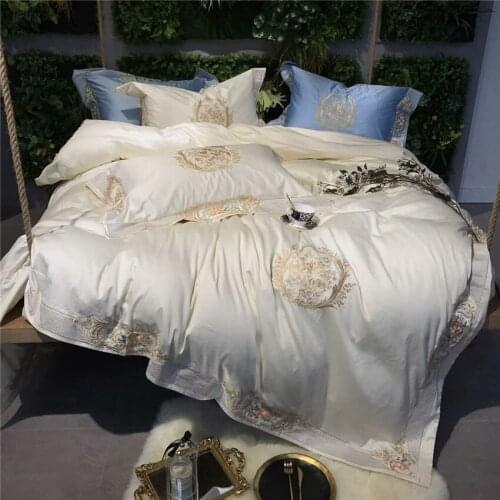 Cream White120S Egyptian cotton Luxury Royal Bedding sets Queen King Lace Duvet cover Bed sheet set Pillowcase 4/6pcs