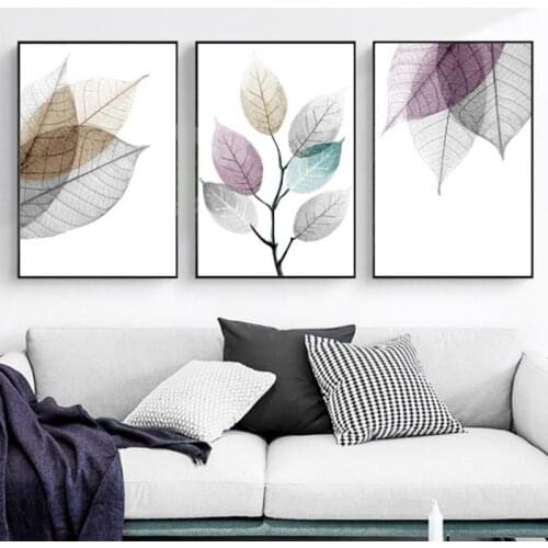 3pcs abstract transparent leaf canvas painting leaf poster wall painting living room room kitchen picture HD printing decoration