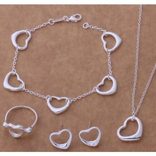 AS070 Lucky Silver Color 925 Jewelry Sets For Women Bracelet 126 + Necklace 245 + Earring 190 + Ring 241 /bfmajwta Admaiuta