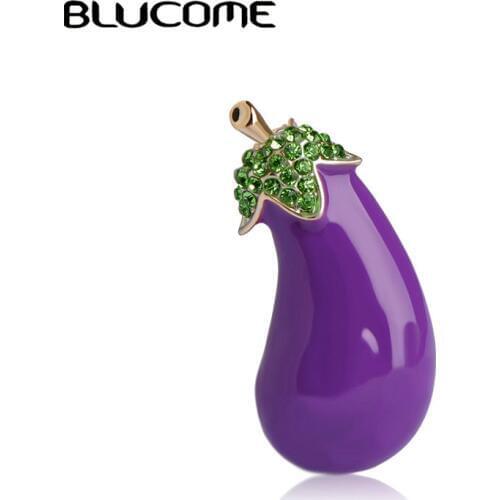 Blucome Purple Plant Vegetables Eggplant Brooch Gold-color Alloy Enamel Brooches For Suit Scarf Collar Accessories Clips Jewelry