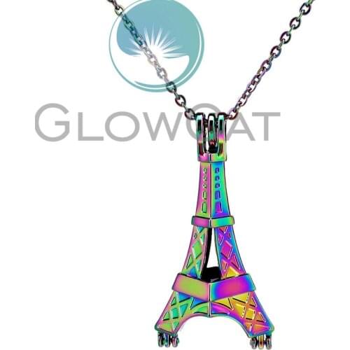 CC827 Rainbow Colors Eiffel Tower Beads Cage Pendant Essential Oil Diffuser Aroma Pearl Cage Locket Necklace