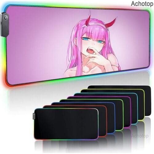 Zero Two Darling In The Franxx Anime RGB Mouse Pad Colorful gaming Computer LED Backlight Large speed mini pc Keyboard Mousepad