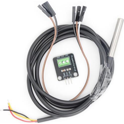 DS18B20 Temperature Sensor Module Kit Waterproof 100CM Digital Sensor Cable Stainless Steel Probe Terminal Adapter For Arduino