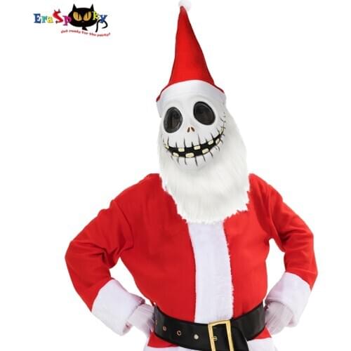 Eraspooky Classic Movie Jack Skellington Cosplay Latex Mask Skull Santa Claus Hat Nightmare Before Christmas Costume Party Prop