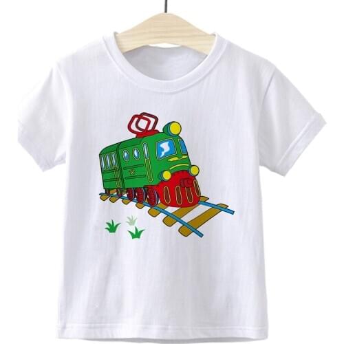 Kawaii Train Cartoon Baby Boys Clothing Instagram Popular Kids T-shirt White Cozy Summer Tops Streetwear Child T shirt 2021