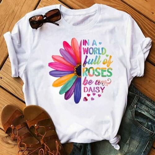 New Daisies Print Women T-Shirt Casual Women Tee Shirts O Neck Short Sleeve Tops Tee Summer T Shirt Female Harajuku Cute T-shirt