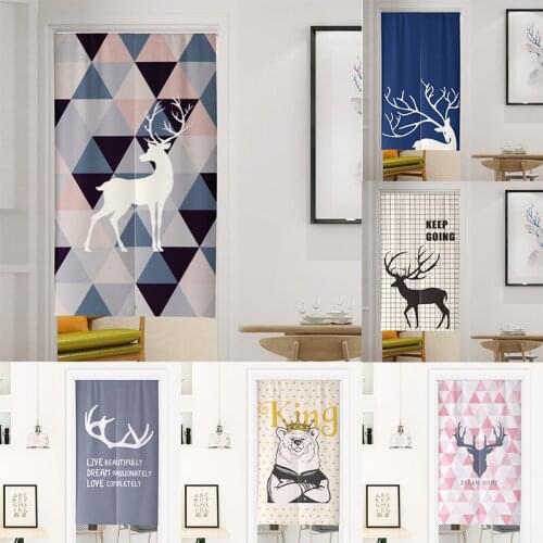 Geometry Simple Cotton Linen Cloth Curtain Cartoon Elk Door Curtain For Living Room Half Panel Curtain Blackout Curtain