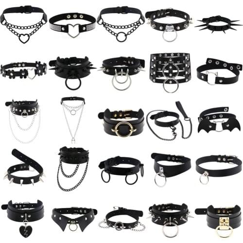 Gothic egirl Cosplay Harajuku Punk Necklaces for women Sexy collar PU Leather Heart Spike Choker charm chains Necklace jewelry