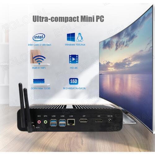 Eglobal gaming pc latest 10th Gen Intel core i7 10510U high quality fanless mini computer powerful desktop with 4K HDMI DP RTC