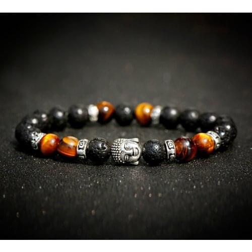 Classic Ethnic Buddhism Natural Stone Bracelet Men Bileklik Yoga Balance Tiger Eye Lava Beads Bracelet For Women Braclet Jewelry