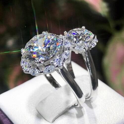 925 Silver Plated Net Red Hot Queens Big Diamond Dove Egg 5 Carat White Zircon Wedding Engagement Ring Jewelry