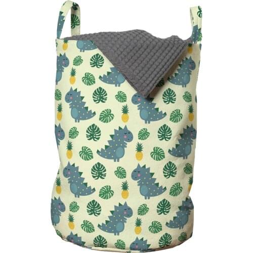 Dinosaur Pineapple Laundry Basket Happy Dino Tropical Fruit Organizer for Clothes Underwear Socks Toys Wash Bag & Home Storage