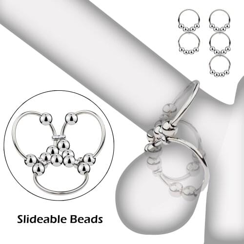 Metal Penis Ring With Beads Stainless Steel Cockring Adult Product Sex Toys for Man Scrotum Testis Stimulate Delayed Ejaculation