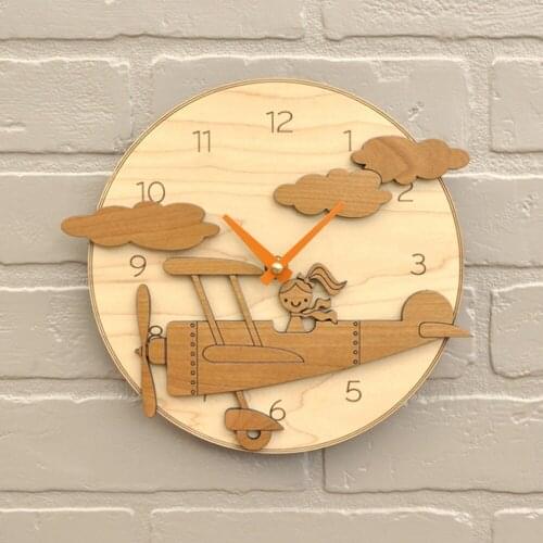 Cartoon Pilot Plane Wall Clock Pilot Children Bedroom Wall Clock Art Clock Kid Room Decor Gift For Kids