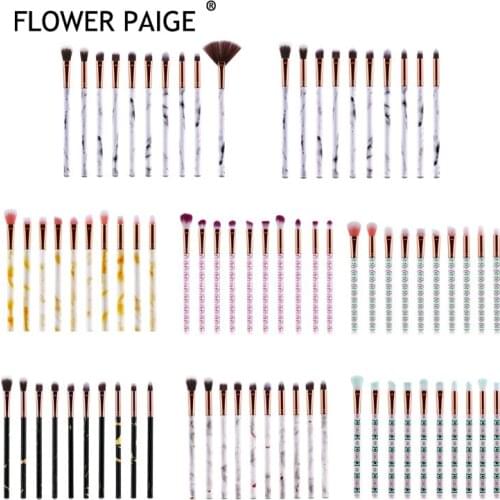 FLOWER PAIGE 10 Pcs professional makeup brush Set tools Powder Foundation Eyeshadow Lip Eyeliner Blush Marble Face Makeup Brush