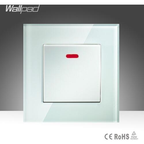 45A Switch Wallpad White Crystal Glass 1 Gang 45A Push Button Air Conditioning Cooker Wall Switch With Led Light Free Shipping