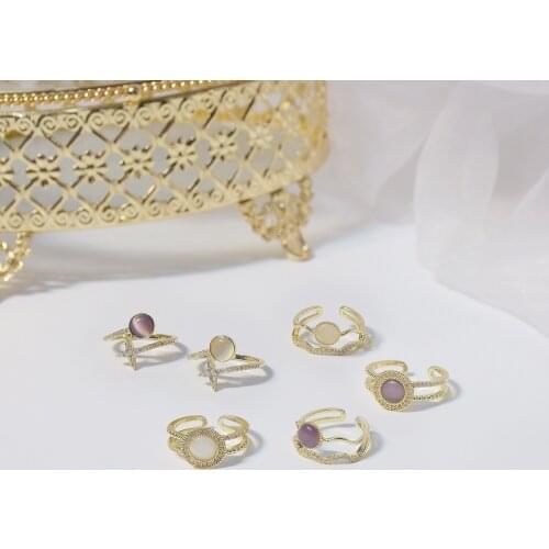 New 14k Real Gold Inlaid Zircon And Mango Star Temperament Opal All Match Open Ring Party Collocation Jewelry Gift