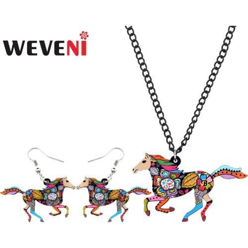 WEVENI Original Acrylic Colorful Running Horse Earrings Necklace Collar Trendy Animal Jewelry Sets For Women Girls Wholesale