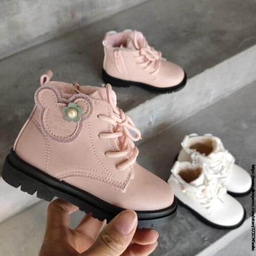 Autumn/Winter Children Boots Boys Girls Leather Martin Boots Plush Mickey Mouse Waterproof Non-slip Warm Kids Boots Shoes 21-30