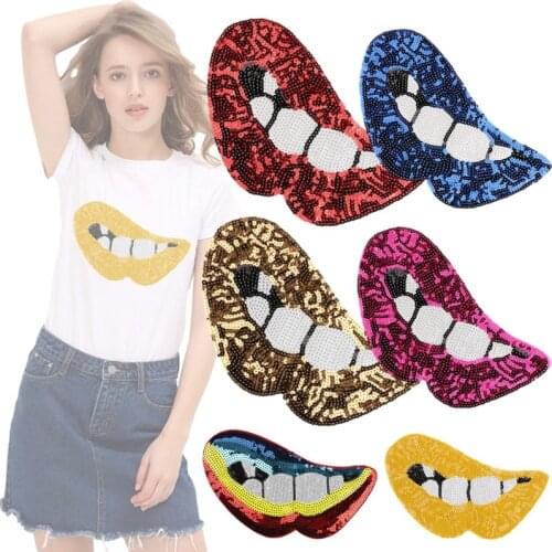 Girls Mouth Sequins Embroidery Patches Large Iron on Patch Colorful Stickers Thermo Adhesive Bags Tshirt DIY Sewing Supplies