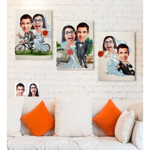Personalized 3'lü Marriage Caricature Of Canvas Table set 30x50cm-1 Gift Home Decoration Special Design Home Office Business Place quality