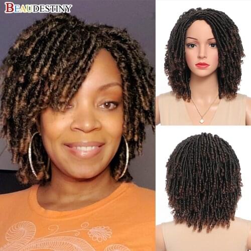 Beaudestiny Dreadlock Wig Synthetic Wig Braided Wigs For Women Short Hair Wig Curly Short Black Wig Brown Red Blonde Ombre Wig