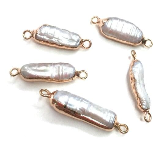 Natural Freshwater Pearl Pendant irregular Double hole connector Pendants for Jewelry Making DIY Bracelet Necklaces Accessories