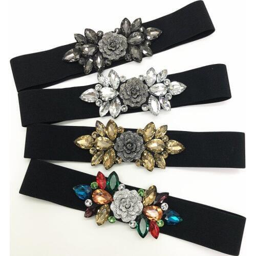 Colorful Crystal Gem Waistband High Elastic Stretchy WOmen Dress Shirt Coat Belts Elegant Ladies Rhinestone Waist Belt Corset