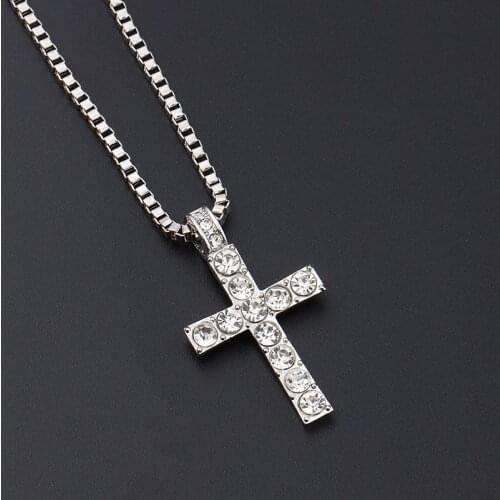 Simple Classic Hip Hop Crystal Jesus Cross Antique Silver Color Pendant Long Chain Necklaces Jewelry For Men Women Wholesale